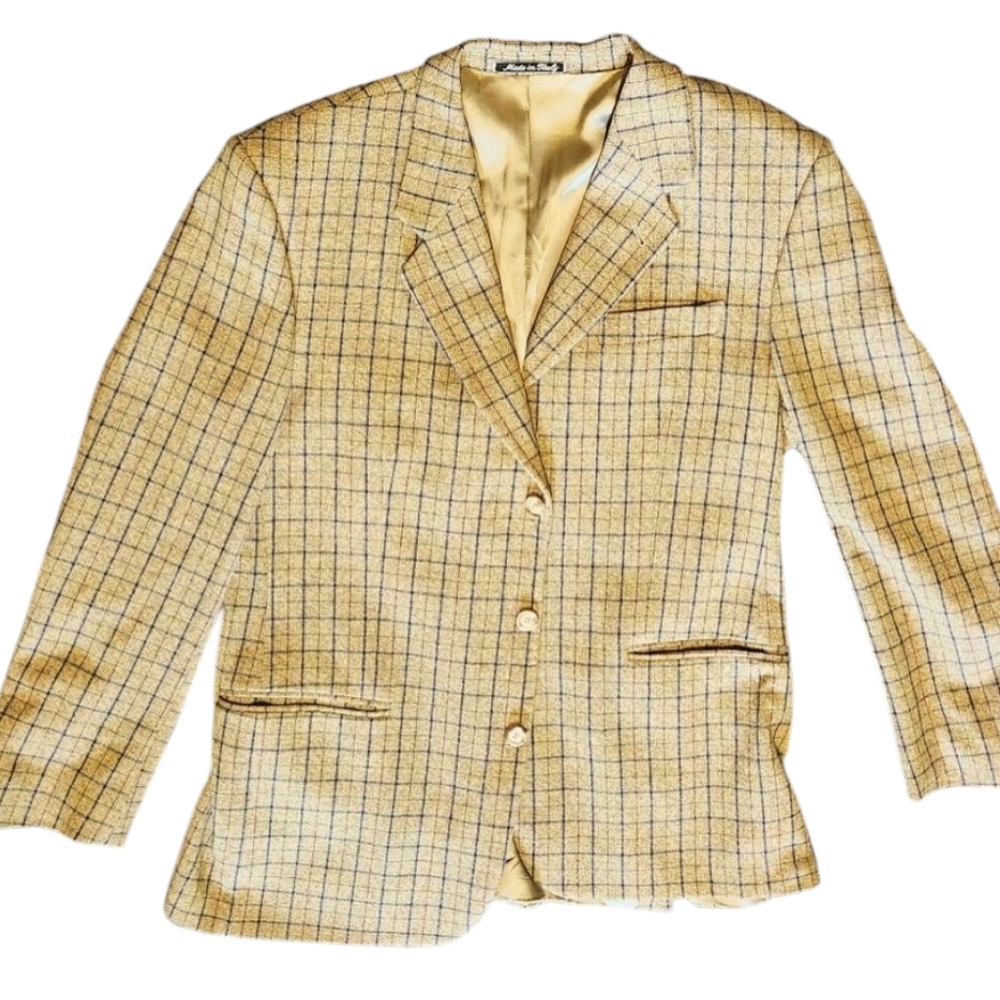 Vintage Made in Italy Plaid Blazer Tailored Classic Mens Med Eccentric Grandpa